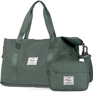 Travel Duffel Bag, Sports Tote Gym Carry on Bag Shoulder Weekender Overnight Bag for Women with Trolley Sleeve, Green