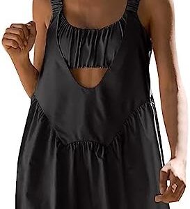 Athletic Dress for Women Casual Summer Tennis Dresses with Built in Bra Solid Hollow Out Loose Strap Workout Outfits