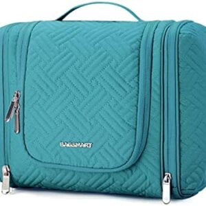 BAGSMART Travel Toiletry Bag for Women, Hanging Toiletry Bag with Hook, Travel Cosmetic Makeup Bag Travel Organizer for Accessories, Shampoo, Full Sized Container, Toiletries,Blue-Medium