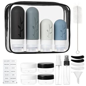18 pack Travel Bottles for Toiletries, Tocelffe Tsa Approved 3oz 2oz Travel Size Containers Leak Proof Refillable Liquid Silicone Travel Accessories for Shampoo Conditioner Lotion BPA Free