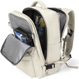 Large Travel Backpack Women, Carry On Backpack,Hiking Backpack Waterproof Outdoor Sports Rucksack Casual Daypack Fit 14 Inch Laptop with USB Charging Port Shoes Compartment, Beige