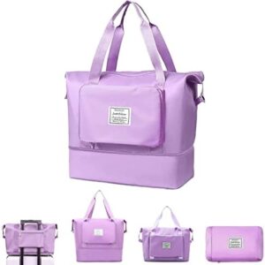 Intrbleu Large Capacity Folding Travel Bag, Foldable Travel Bag with Dry/Wet Separation, Upgrade Waterproof Carry on Bag