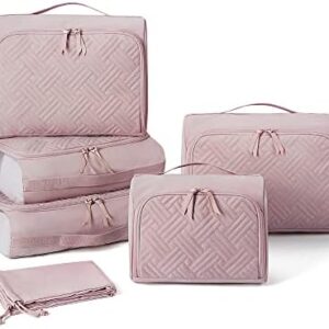 Packing Cubes for Carry On Suitcases, BAGSMART 6 Set Packing Bags for Travel Women Quilted Look Suitcase Organizer Bags Set, Luggage Organizer Cubes with Shoes Bag, Pink