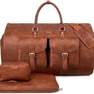 Garment Bag for Travel, Convertible Carry on Garment Duffel Bag for Men Faux Leather Waterproof Large Weekender Bag for Women Men 2 in 1 Hanging Suitcase Suit Dress Business Travel Bag 3pcs Set
