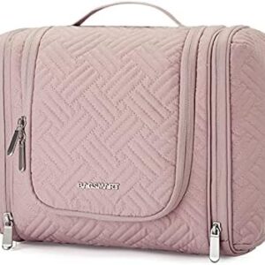 BAGSMART Travel Toiletry Bag for Women, Hanging Toiletry Bag with Hook, Travel Cosmetic Makeup Bag Travel Organizer for Accessories, Shampoo, Full Sized Container, Toiletries,Pink-Medium