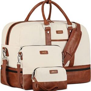 Weekender Bags for Women, Large Overnight Bag Canvas Travel Duffel Bag Carry On Tote with Shoe Compartment 21" for Women & Men 3Pcs Set