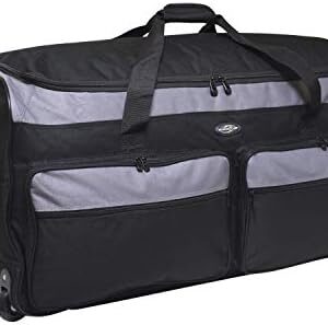 Travelers Club Space Saver 36-Inch Tri-fold 3-Wheel Rolling Locker, Black/Grey