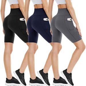 3 Pack Biker Shorts with Pockets for Women – High Waisted Tummy Control Workout Spandex Shorts for Gym Yoga