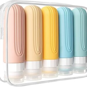 CHEODIN Travel Bottles for Toiletries, 5 Pack TSA Approved Travel Size Containers, 3oz Leak Proof Refillable Travel Accessories for Shampoo Conditioner, BPA Free Travel Bottles with Toiletry Bag
