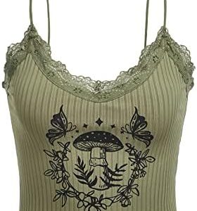 SOLY HUX Women's Y2k Gothic Lace Trim Cami Crop Top Sleeveless Sexy Tank Tops Camisole Clubwear Outfit