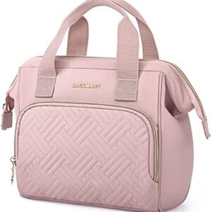 BAGSMART Travel Makeup Bag, Cosmetic Bag with Wide-open and Carry Handle,Make Up Organizer Case for Women Toiletries Travel Pouch Purse Accessories Brushes(Pink)