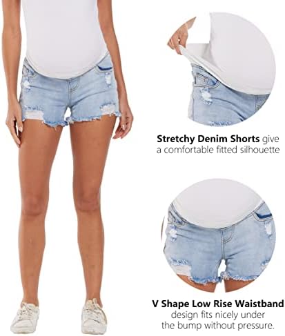 Foucome Women's Maternity Ripped Jean Shorts Summer Distressed Denim Shorts - Image 2