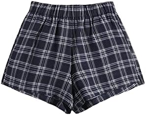 MakeMeChic Women's Elastic Waisted Plaid Shorts Lounge Pajama Shorts
