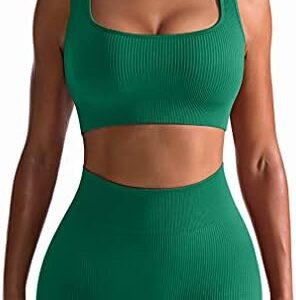 OQQ Workout Outfits for Women 2 Piece Seamless Ribbed High Waist Leggings with Sports Bra Exercise Set…