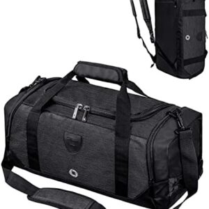 Gym Duffle Bag Backpack Waterproof Sports Duffel Bags Travel Weekender Bag for Men Women Overnight Bag with Shoes Compartment Black
