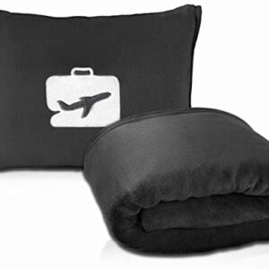 EverSnug Travel Blanket and Pillow - Premium Soft 2 in 1 Airplane Blanket with Soft Bag Pillowcase, Hand Luggage Sleeve and Backpack Clip (Black)