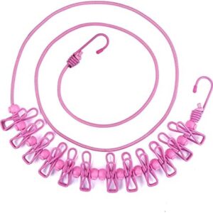 Travel Clothesline, Portable Retractable Clothesline with 12pcs Clothespins for Indoor Laundry Drying, Outdoor Camping Accessories by HAWATOUR, Pink