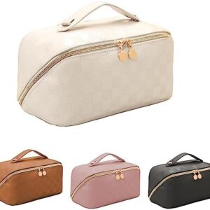 Fogude Travel Cosmetic Bag, Waterproof Toiletry Bag, Travel Cosmetic Organizer, Women's Portable Cosmetic Bag with Carrying Handle (White)