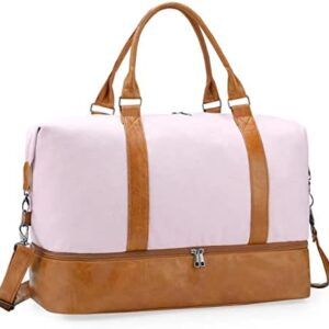 Weekend bag for Women Overnight Bag Large Travel Bag Carry on Weekend Duffle Bag with Shoe Compartment Fit Perfect for Travel Business Gift(Pink)
