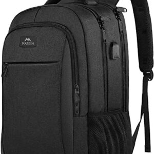 MATEIN Business Laptop Backpack, 15.6 Inch Travel Laptop Bag Rucksack with USB Charging Port, Water-Resistant Bag Daypack for Work Anti-Theft College Computer Men Women Backpack, Black