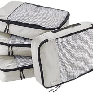 Amazon Basics 4 Piece Packing Travel Organizer Cubes Set, Medium, Gray