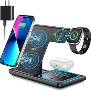 Wireless Charger, 3 in 1 Wireless Charging Station, Fast Wireless Charger Stand for iPhone 14/13/12/11/Pro/Max/XS/XR/X/8/Plus, for Apple Watch 8/7/6/5/4/3/2/SE, for AirPods 3/2/Pro(Black)