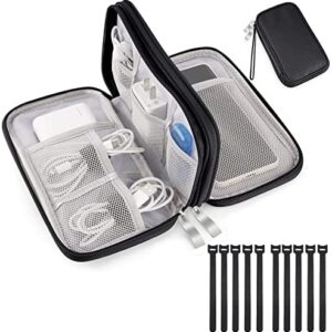 SRISE Electronic Organizer Travel Cable Organizer Bag Pouch Electronic Accessories Carry Case Portable,Water-Resistant Double Layers Storage Bag for Cable, Power Bank, Travel Essentials, Pitch-black