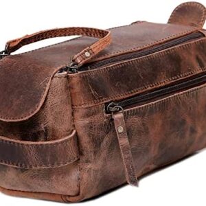 cuero Genuine Buffalo Leather Unisex Toiletry Bag Travel Dopp Kit Made With High Class Buffalo Leather With 101 Year Warrenty With Replacement