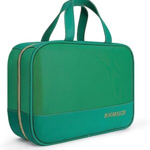 BOOMRICH Travel Toiletry Bag,Makeup Bag for Women,Hanging Toiletry Bag,Waterproof PU Leather Cosmetic Bag,Makeup Bag Organizer for Accessories, Shampoo, Full Sized Toiletries (Green)