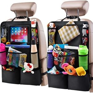 Helteko Backseat Car Organizer, Kick Mats Back Seat Protector with Touch Screen Tablet Holder, Car Back Seat Organizer for Kids, Car Travel Accessories, Kick Mat with 9 Storage Pockets 2 Pack, Black
