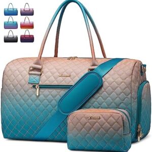 LOVEVOOK Gradient Gym Bag for Women Men,Travel Duffle Bag with Toiletry Bag,Carry on Tote Bag Weekender Overnight Bag with Wet Pocket and Shoes Compartment,Sport Duffel Bag for Yoga Swim Dance
