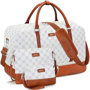 Weekender Bag for Women, 21" Womens Overnight Bag Travel Duffel Bag Set with Shoe Compartment Carry On Bag Fit 21.5" Laptop, Perfect for Travel/Business/Gift (Beige)