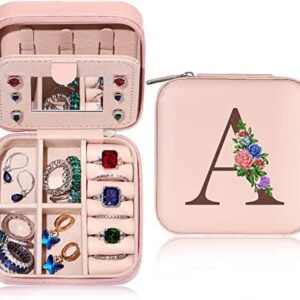 Yesteel Travel Jewelry Case Jewelry Box Jewelry Organizer, Travel Essentials Travel Accessories for Women, Ring Necklace Earring Jewelry Holder Organizer Box with Mirror, Birthday Gifts for Women Mom Grandma Initial A
