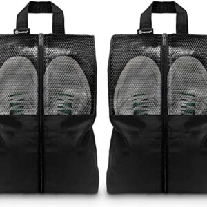 HANOZI Shoe Bags For Travel, Used As For Storage or Shoe Travel Bag, Space Saving When Travelling With This Travel Shoe Bags For Packing, Featuring Waterproof Nylon With Zipper Closure And a Hanger At The Top Of Sneaker Bag. (Black, 2 Pack, Large)
