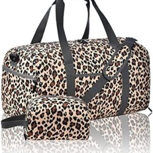 Tracebbg 50L Cute Duffle Bag Women Travel - Weekender Bag for Women Travel - Hospital Bag for Labor and Delivery - Overnight Bag with Shoe Compartment(Leopard)