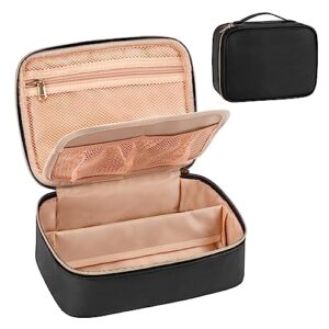 OCHEAL Travel Makeup Bag, Potable Large Cosmetic Bag Cute Makeup Case Organizer Toiletry Cosmetics Accessories with Divider and Brushes Compartments for Women and Girls- Black