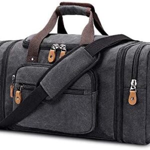 Gonex Canvas Duffle Bag for Travel 50L Expandable Duffel Weekend Overnight Bag men (Dark Gray)