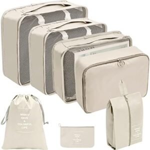 7 Set Packing Cubes Luggage Travel Packing Organizers Accessories Lightweight Travel Essential Bag with Toiletries Bag for Clothes Shoes Cosmetics Toiletries For 18-32'' luggage (Style-1)