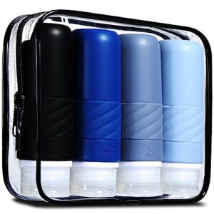 Gemice Travel Bottles for Toiletries, Tsa Approved 3oz Portable Travel Bottles, BPA Free Leak Proof Squeezable Travel Size Containers, Travel Accessories for Shampoo Conditioner Lotion (4 Pack)