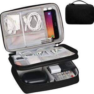 FYY Electronic Organizer, Travel Cable Organizer Bag Pouch Electronic Accessories Carry Case Portable Waterproof Double Layers All-in-One Storage Bag for Cable, Cord, Charger, Phone, Hard Drive, Black