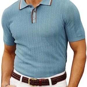 PJ PAUL JONES Mens Knitted Polo Shirts Short Sleeve Textured Pullover Golf Polo T Shirts