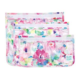 Bumkins TSA Approved Toiletry Bag, Travel Bag, Quart Zip Pouch, PVC-Free, Vinyl-Free, Clear Sided, Set of 3 – Watercolor , 5"