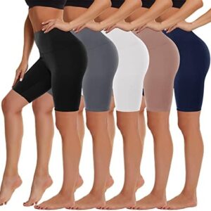 HIGHDAYS 5 Pack High Waist Biker Shorts for Women - 8" Buttery Soft Spandex Workout Yoga Running Athletic Shorts