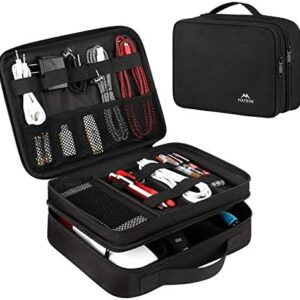 MATEIN Electronics Travel Organizer, Water Resistant Electronic Accessories Case with Handle, Portable Tech Travel Gifts for Men Double Layer Cable Storage Bag for Cord, Charger, Ipad Mini, Black
