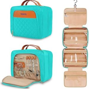 TOUCHFEEL Travel Toiletry Bag for Women, Hanging Toiletry Bag, Cosmetic Travel Bag Organizer, Travel Size Waterproof Bathroom Makeup Bag with Jewelry Organizer Compartment (Green, Medium)
