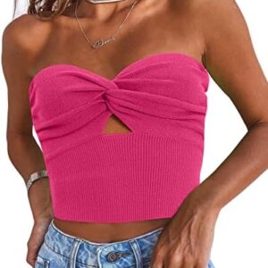 EFAN Womens Cut Out Twist Knot Front Tube Tops Bandeau Ribbed Knit Y2K Sexy Strapless Crop Tank Bustier Corset Top