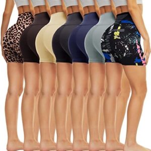 TNNZEET 7 Pack High Waisted 5” Biker Shorts for Women – Soft Black Workout Yoga Running Shorts