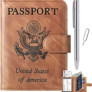 Passport and Vaccine Card Holder Combo Passport Holder Cover Wallet Case Leather Travel Wallet Rfid Blocking for Men Women