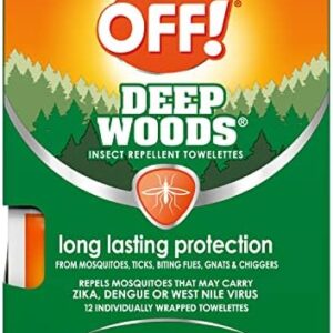 OFF! Deep Woods Mosquito and Insect Repellent Wipes, Long lasting, 12 Individually Wrapped Wipes