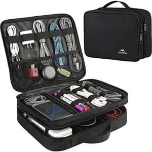 MATEIN Cable Organizer Bag, Large Travel Storage Bag Durable Tool Case with Handle for Cellphone Cord Electronics Accessories, Carrying Tech Bag for IPad (Up to 12.9inch), Powerbank, Hard Drive, Black